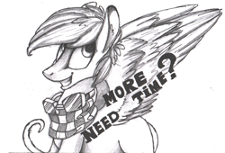 Size: 1521x1035 | Tagged: safe, artist:intfighter, imported from derpibooru, oc, oc only, pegasus, pony, grayscale, monochrome, pegasus oc, smiling, solo, talking, traditional art, wings