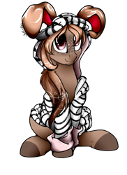 Size: 1021x1403 | Tagged: safe, artist:intfighter, imported from derpibooru, oc, oc only, earth pony, pony, animal costume, bunny costume, clothes, colored, costume, earth pony oc, signature, simple background, sitting, smiling, solo, transparent background