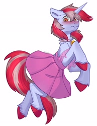 Size: 1580x2048 | Tagged: safe, artist:chibadeer, imported from derpibooru, oc, oc only, oc:cinnamon lightning, pony, unicorn, clothes, dress, horn, simple background, solo, unicorn oc, unshorn fetlocks, white background