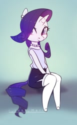 Size: 666x1080 | Tagged: safe, artist:ijustmari, artist:marichan29, imported from derpibooru, rarity, anthro, unguligrade anthro, clothes, cute, ear piercing, earring, female, jewelry, necklace, pearl necklace, pencil skirt, piercing, raribetes, side slit, sitting, skirt, solo