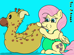 Size: 2283x1700 | Tagged: safe, artist:puffydearlysmith, imported from derpibooru, fluttershy, pegasus, pony, blowing, clothes, cute, double chin, fat, fattershy, female, inflatable toy, mare, one-piece swimsuit, pool toy, puffy cheeks, shyabetes, simple background, swimsuit