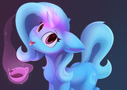 Size: 2500x1767 | Tagged: safe, artist:anti1mozg, imported from derpibooru, trixie, pony, unicorn, chest fluff, cup, cute, diatrixes, ear fluff, female, food, leg fluff, magic, mare, open mouth, slimy, slosh, solo, tea, teacup, telekinesis, that pony sure does love teacups