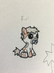 Size: 392x523 | Tagged: safe, artist:carty, imported from derpibooru, oc, oc only, oc:carty, earth pony, pony, foal, pacifier, solo, traditional art