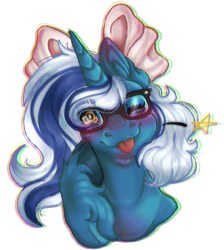 Size: 627x700 | Tagged: safe, artist:dranconiusadrill, imported from derpibooru, oc, oc:fleurbelle, alicorn, adorabelle, adorkable, alicorn oc, blushing, bow, cute, dork, female, glasses, hair bow, horn, mare, meganekko, ocbetes, one eye closed, simple background, transparent background, wings, wink, winking at you, yellow eyes