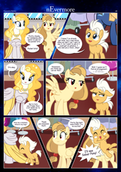 Size: 3259x4607 | Tagged: safe, artist:estories, imported from derpibooru, oc, oc:alice goldenfeather, oc:fable, oc:golden jewel, earth pony, pegasus, pony, comic:nevermore, colt, comic, female, filly, high res, male, mare, speech bubble