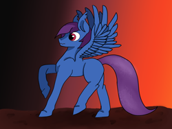 Size: 1600x1200 | Tagged: safe, artist:inanimatelotus, imported from derpibooru, oc, oc only, oc:fuzzy fabricator, pegasus, pony, ear fluff, gradient background, outstretched wings, pegasus oc, solo, spooky, spread wings, startled, wings