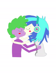 Size: 2069x2728 | Tagged: safe, imported from derpibooru, dj pon-3, spike, vinyl scratch, human, equestria girls, blushing, duo, female, hug, human spike, kiss on the lips, kissing, male, remake, shipping, spike gets all the equestria girls, straight, vinylspike