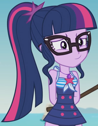 Size: 1126x1447 | Tagged: safe, imported from derpibooru, screencap, sci-twi, twilight sparkle, equestria girls, equestria girls series, friendship math, clothes, cropped, cute, embarrassed, female, geode of telekinesis, glasses, magical geodes, one-piece swimsuit, ponytail, sci-twi swimsuit, sleeveless, solo, swimsuit, twiabetes