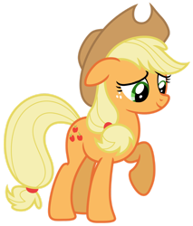 Size: 1280x1504 | Tagged: safe, artist:estories, imported from derpibooru, applejack, pony, absurd resolution, female, hat, mare, raised hoof, simple background, solo, transparent background, vector