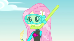 Size: 1920x1080 | Tagged: safe, imported from derpibooru, screencap, fluttershy, equestria girls, equestria girls series, forgotten friendship, clothes, cute, dive mask, female, goggles, shyabetes, snorkel, solo, swimsuit, wet, wet hair, wetsuit