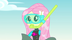 Size: 1920x1080 | Tagged: safe, imported from derpibooru, screencap, fluttershy, equestria girls, equestria girls series, forgotten friendship, clothes, cute, dive mask, female, goggles, shyabetes, snorkel, solo, swimsuit, wet, wet hair, wetsuit