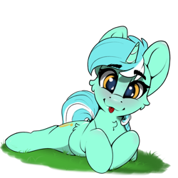 Size: 2048x2048 | Tagged: safe, artist:skitsniga, artist:skitsroom, imported from derpibooru, lyra heartstrings, pony, unicorn, :p, blushing, cheek fluff, chest fluff, cute, female, high res, looking at you, lyrabetes, mare, prone, simple background, smiling, solo, tongue out, white background