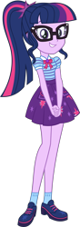 Size: 3595x10246 | Tagged: safe, artist:alandssparkle, artist:firesidearmy46231, imported from derpibooru, sci-twi, twilight sparkle, human, equestria girls, equestria girls series, fomo, spoiler:eqg series (season 2), absurd resolution, bowtie, clothes, female, geode of telekinesis, glasses, grin, looking at you, magical geodes, ponytail, shoes, simple background, skirt, smiling, socks, solo, transparent background, vector