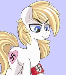 Size: 801x900 | Tagged: safe, artist:nignogs, imported from derpibooru, oc, oc:aryanne, earth pony, pony, art pack:marenheit 451, /mlp/, aryanne is not amused, female, frown, mare, nazi, solo, swastika