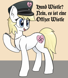 Size: 1948x2240 | Tagged: safe, artist:anonymous, imported from derpibooru, oc, oc:aryanne, earth pony, pony, art pack:marenheit 451, /mlp/, blackletter, comments locked down, female, german, mare, nazi, solo, swastika, whistle