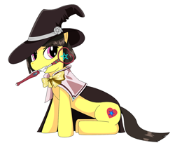 Size: 960x822 | Tagged: safe, artist:playfulpossum, imported from derpibooru, pony, cape, clothes, hat, ponified, rosario to vampire, simple background, solo, wand, white background, witch, witch hat, yukari sendo