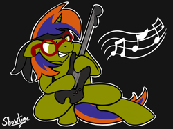 Size: 2732x2048 | Tagged: safe, artist:captshowtime, imported from derpibooru, oc, oc only, oc:storm spark, unicorn, colt, glasses, guitar, headband, horn, male, music, musical instrument, rock, rock (music), rock and roll, stallion, unicorn oc