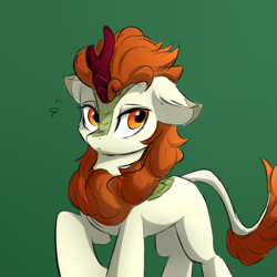 Size: 1024x1024 | Tagged: safe, artist:d.w.h.cn, imported from derpibooru, autumn blaze, kirin, awwtumn blaze, cute, ear fluff, female, floppy ears, green background, simple background, solo