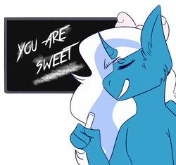 Size: 921x867 | Tagged: safe, artist:giantfloatinggoat, imported from derpibooru, oc, oc:fleurbelle, alicorn, anthro, adorabelle, alicorn oc, bow, chalk, chalkboard, cheek fluff, cute, ear fluff, female, hair bow, horn, mare in the moon, moon, ocbetes, simple background, transparent background, wings