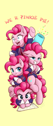 Size: 1800x4200 | Tagged: safe, artist:astery, derpibooru exclusive, imported from derpibooru, pinkie pie, earth pony, pony, too many pinkie pies, :<, clone, crossover, lazytown, meme, parody, pinkie clone, robbie rotten, wallpaper, we are number one