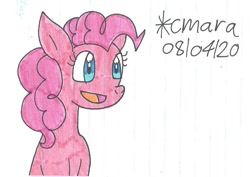 Size: 909x645 | Tagged: safe, artist:cmara, imported from derpibooru, pinkie pie, earth pony, pony, female, happy, mare, open mouth, simple background, solo, traditional art, white background