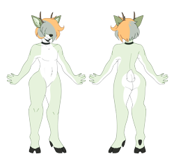 Size: 3564x3300 | Tagged: safe, artist:tuzz-arts, imported from derpibooru, oc, oc only, oc:cool ginger, anthro, deer, antlers, cloven hooves, deer tail, femboy, hair over eyes, hooves, male, markings, multicolored hair, nonbinary, simple background, solo, transparent background