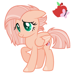 Size: 1126x1106 | Tagged: safe, artist:raini-bases, artist:xxdestinylefybloomxx, imported from derpibooru, oc, oc only, pegasus, pony, base used, cutie mark, female, floppy ears, freckles, green eyes, head down, mare, next generation, offspring, parent:big macintosh, parent:fluttershy, parents:fluttermac, pegasus oc, pink coat, pink mane, raised hoof, shy, simple background, solo, transparent background, wings