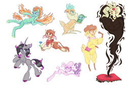 Size: 2048x1376 | Tagged: safe, artist:ash of the leander, imported from derpibooru, arizona cow, fhtng th§ ¿nsp§kbl, oleander, paprika paca, pom lamb, tianhuo, velvet reindeer, alpaca, classical unicorn, cow, deer, demon, dog, dragon, hybrid, lamb, longma, reindeer, sheep, unicorn, winter sprite, them's fightin' herds, arizona (tfh), bell, book, clothes, cloven hooves, collar, community related, cowboy hat, crying, female, fightin' six, floating heart, floppy ears, flower, hat, heart, horns, injured, leonine tail, lidded eyes, male, microphone, oleander (tfh), open mouth, paprika (tfh), pom (tfh), sad, scarf, sheep dog, simple background, sketch, sketch dump, smiling, tianhuo (tfh), tongue out, unicornomicon, unshorn fetlocks, velvet (tfh), white background