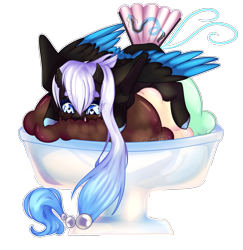 Size: 1934x1987 | Tagged: safe, artist:honeybbear, imported from derpibooru, oc, oc only, oc:skyfall, pegasus, pony, augmented tail, chibi, fan tail, female, food, ice cream, mare, simple background, solo, transparent background, two toned wings, wings