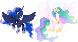 Size: 1280x695 | Tagged: safe, artist:negatif22, imported from derpibooru, princess celestia, princess luna, alicorn, pony, crown, duo, female, jewelry, looking at you, mare, movie accurate, regalia, royal sisters, siblings, simple background, sisters, smiling, spread wings, transparent background, wings