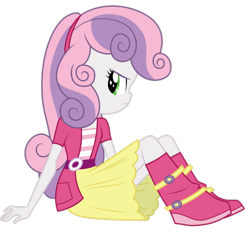 Size: 824x782 | Tagged: safe, artist:cloudy glow, artist:cloudyglow, artist:nightred15, edit, edited edit, imported from derpibooru, vector edit, sweetie belle, equestria girls, rainbow rocks, angry, background removed, belt, boots, clothes, female, grumpy belle, jacket, shirt, shoes, simple background, sitting, socks, solo, transparent background, vector