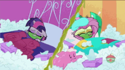 Size: 1920x1080 | Tagged: safe, imported from derpibooru, screencap, fluttershy, twilight sparkle, alicorn, pegasus, pony, my little pony: pony life, sick day, spoiler:pony life s01e20, animated, backwards thermometer, delirious, female, g4.5, green face, hot water bottle, mare, plushie, sick, snot, sound, thermometer, tissue, twilight sparkle (alicorn), webm
