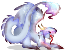 Size: 2977x2015 | Tagged: safe, artist:shinningblossom12, imported from derpibooru, demon, demon pony, original species, pony, female, horns, leonine tail, mare, open mouth, solo, tongue out, wings