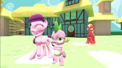 Size: 1024x575 | Tagged: safe, artist:undeadponysoldier, imported from derpibooru, big macintosh, spike, sugar belle, dragon, earth pony, pony, unicorn, 3d, angry, crack shipping, female, gmod, infidelity, jealous, male, mare, meme, shipping, smug, stallion, straight, sugarspike, waifu thief