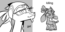 Size: 2014x1007 | Tagged: safe, artist:kylesmeallie, imported from derpibooru, shanty (tfh), goat, them's fightin' herds, cloven hooves, community related, female, headband, horns, meme, pirate, rectangular pupil, solo, swedish, torn ear