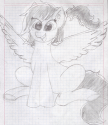 Size: 1508x1744 | Tagged: safe, artist:abeck (flshbck), artist:agh5eventh, imported from derpibooru, oc, oc only, oc:dash night, pegasus, pony, female, graph paper, mane, mare, pegasus oc, scanned, sister, sitting, sketch, solo, tail, traditional art, wings