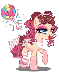 Size: 1100x1340 | Tagged: safe, artist:gihhbloonde, imported from derpibooru, oc, oc only, earth pony, pony, clothes, female, mare, offspring, parent:cheese sandwich, parent:pinkie pie, parents:cheesepie, simple background, socks, solo, striped socks, transparent background