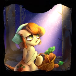 Size: 2008x2008 | Tagged: safe, artist:teateajing, imported from derpibooru, carrot top, golden harvest, pony, basket, carrot, female, food, forest, solo, the werewolves of millers hollow