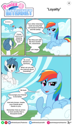 Size: 1846x3200 | Tagged: safe, artist:whitequartztheartist, imported from derpibooru, rainbow dash, oc, oc:white quartz, pegasus, pony, comic:ponies of internet, cloud, lying down, male, prone, stallion