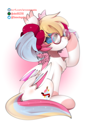 Size: 712x1024 | Tagged: safe, artist:snow angel, imported from derpibooru, oc, oc only, oc:candy cream, bat pony, pony, bat pony oc, bat wings, chest fluff, glasses, sitting, solo, wings