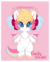 Size: 652x800 | Tagged: safe, artist:snow angel, imported from derpibooru, oc, oc only, oc:candy cream, bat pony, pony, bat pony oc, bat wings, bipedal, chest fluff, chibi, heart eyes, solo, wingding eyes, wings