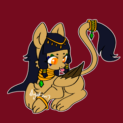 Size: 2448x2449 | Tagged: safe, artist:snow angel, imported from derpibooru, oc, oc only, oc:sophia (snow angel), sphinx, colored pupils, jewelry, red background, simple background, solo, sphinx oc, tongue out