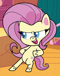 Size: 665x838 | Tagged: safe, imported from derpibooru, screencap, fluttershy, pony, my little pony: pony life, the 5 habits of highly effective ponies, spoiler:pony life s01e34, bipedal, cropped, female, g4.5, hooves on hips, open mouth, proud, sassy, sassyshy, solo