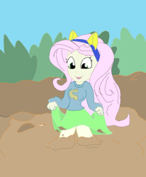 Size: 578x700 | Tagged: artist needed, safe, artist:php162, imported from derpibooru, fluttershy, equestria girls, cheerleader outfit, clothes, female, mud, solo