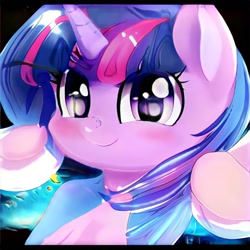 Size: 1024x1024 | Tagged: safe, artist:thisponydoesnotexist, imported from derpibooru, pony, ai content, ai generated, bust, cute, generator:thisponydoesnotexist, neural network, not twilight sparkle, portrait, shiny hair, solo