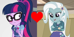 Size: 1080x540 | Tagged: safe, edit, edited screencap, imported from derpibooru, screencap, sci-twi, trixie, twilight sparkle, equestria girls, equestria girls (movie), equestria girls series, rollercoaster of friendship, female, lesbian, sci-twixie, shipping, shipping domino, twixie