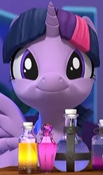 Size: 231x393 | Tagged: safe, edit, edited screencap, imported from derpibooru, screencap, twilight sparkle, alicorn, pony, hello pinkie pie, 3d, cropped, cute, looking at you, potions, smiling, smiling at you, solo, spread wings, twiabetes, twilight sparkle (alicorn), twilight sparkle's potion challenge, wings