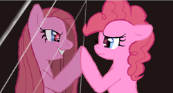 Size: 700x377 | Tagged: safe, artist:aruva-chan, imported from derpibooru, pinkie pie, earth pony, pony, duality, female, mare, mirror, pinkamena diane pie