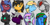 Size: 1024x512 | Tagged: safe, artist:skydreams, imported from derpibooru, oc, oc:blissy, oc:compound, oc:dioxin, oc:lady foxtrot, oc:move, oc:skydreams, oc:sparky showers, oc:wander bliss, alicorn, bat pony, bat pony alicorn, changeling, pegasus, pony, unicorn, aside glance, bat wings, blushing, ear piercing, embarrassed, emoji, emotes, excited, female, glasses, hidden eyes, horn, horn piercing, male, mare, nuzzling, pierced ears, piercing, raised eyebrow, sideways glance, stallion, wings