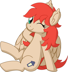 Size: 6521x6910 | Tagged: safe, artist:cyanlightning, imported from derpibooru, oc, oc only, oc:firefly, pegasus, pony, .svg available, absurd resolution, female, looking at you, mare, one eye closed, simple background, sitting, solo, spread wings, transparent background, vector, wings, wink